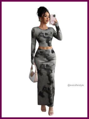 Women's 2 Piece Maxi Skirt and Top Set Long Sleeve Outfit
